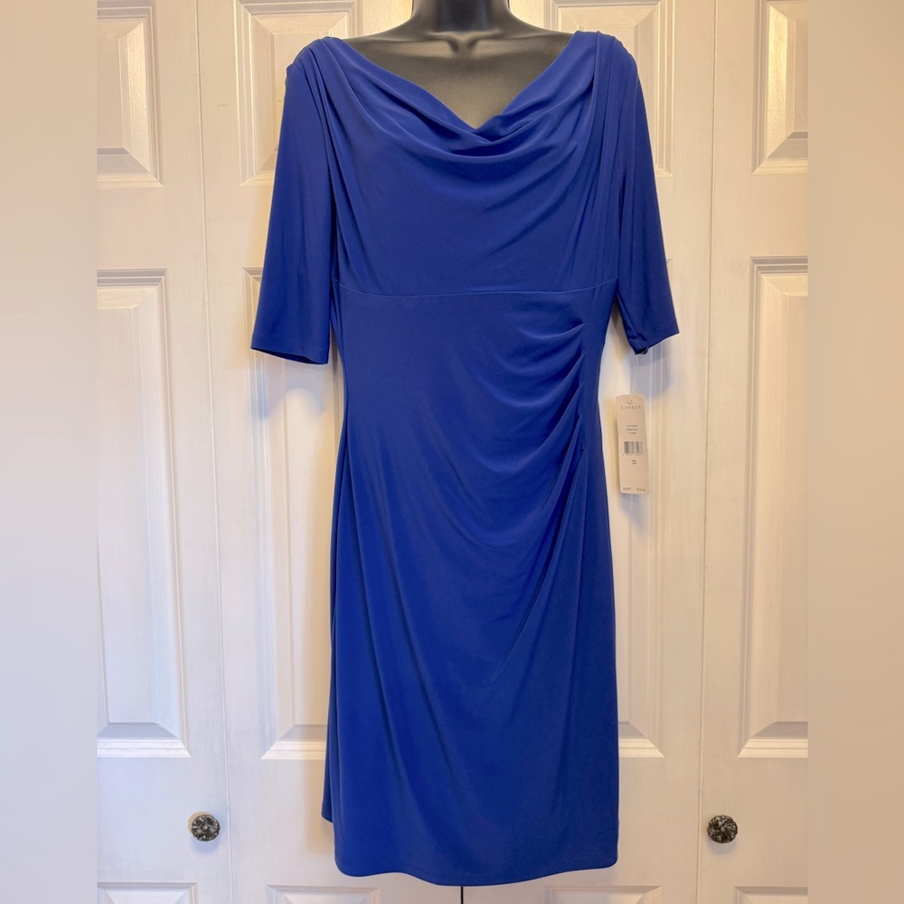 Lauren Ralph Lauren Essentials DP AZURE Women's Dress 10P  Blu Short Sleeve NWT